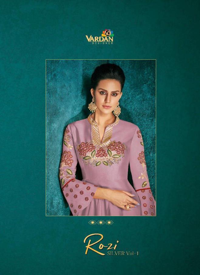 Rozi Silver By Vardan Silk Embroidery Long Gown Collection