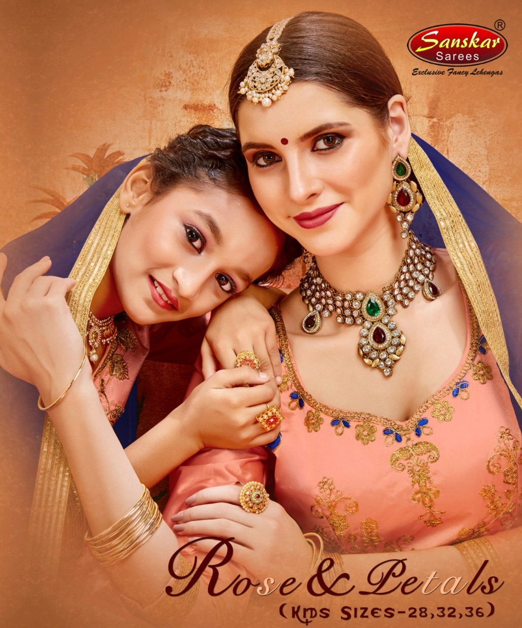 Sanskar Style Rose And Petals Satin Designer Lehenga For Mother And Daughter