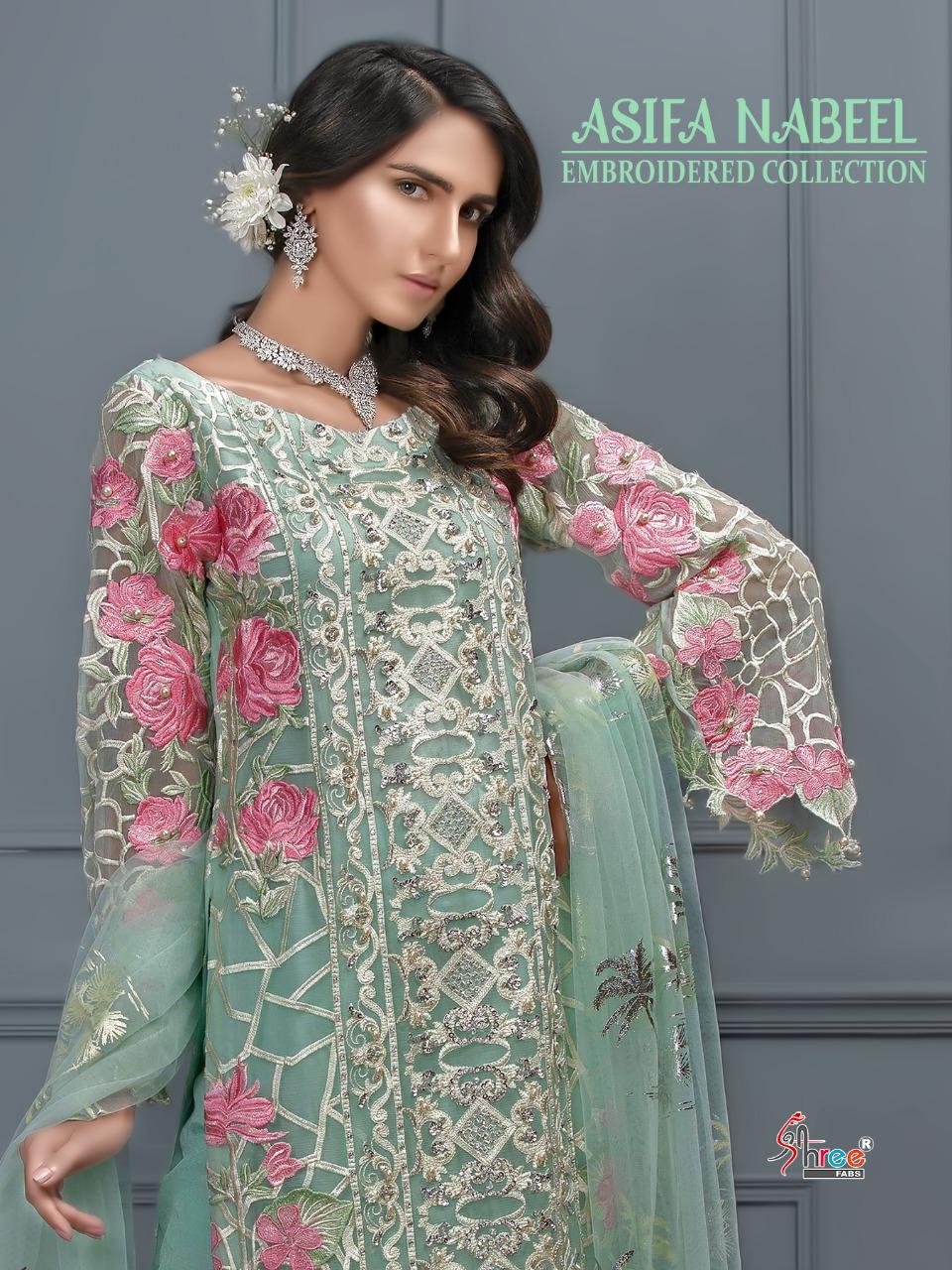 Shree Fab Asifa Nabeel Embroidered Collection Net Georgette Heavy Look Dress Material