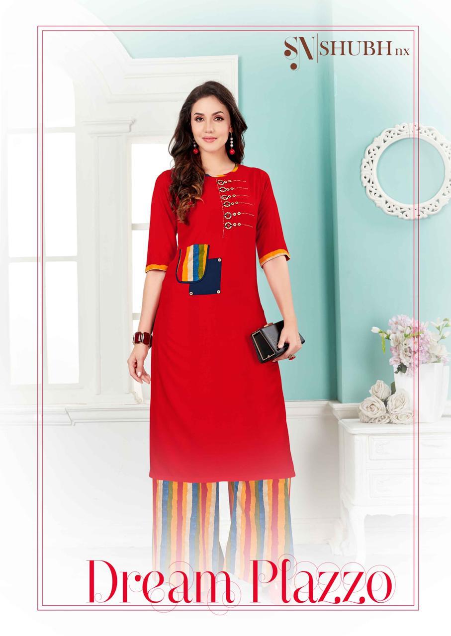 Shubh Nx Dream Plazo Reyon Handwork Kurti With Plazzo Wholesaler Surat