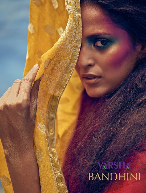 Varsha Present Bandhini Tussar Silk Embroidery Luxury Wedding Suit Collection