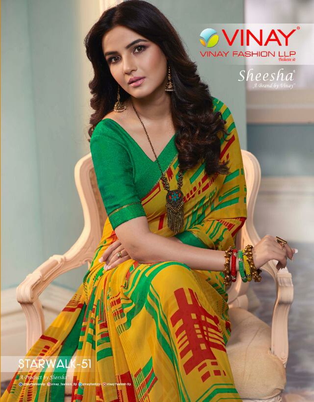 Vinay Fashion Starwalk Vol 51 Georgette Colourful Printed Saris Catalog