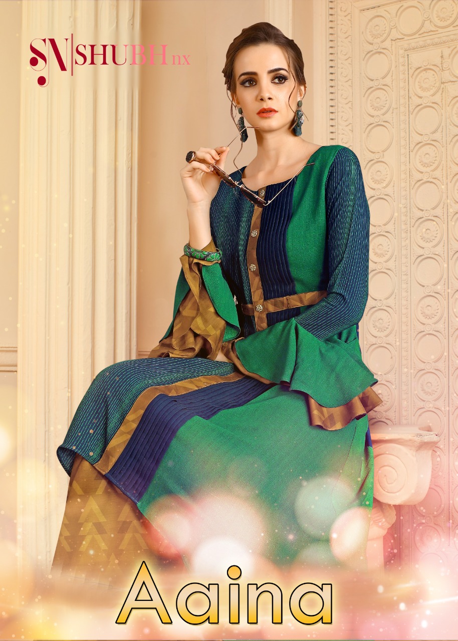 Aaina By Shubh Nx Party Style Maslin Designer Long Kurti Supplier