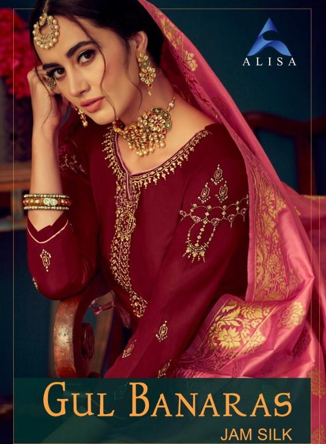 Alisa Gul Banaras Jam Satin Cotton Embroidery Dress Collection