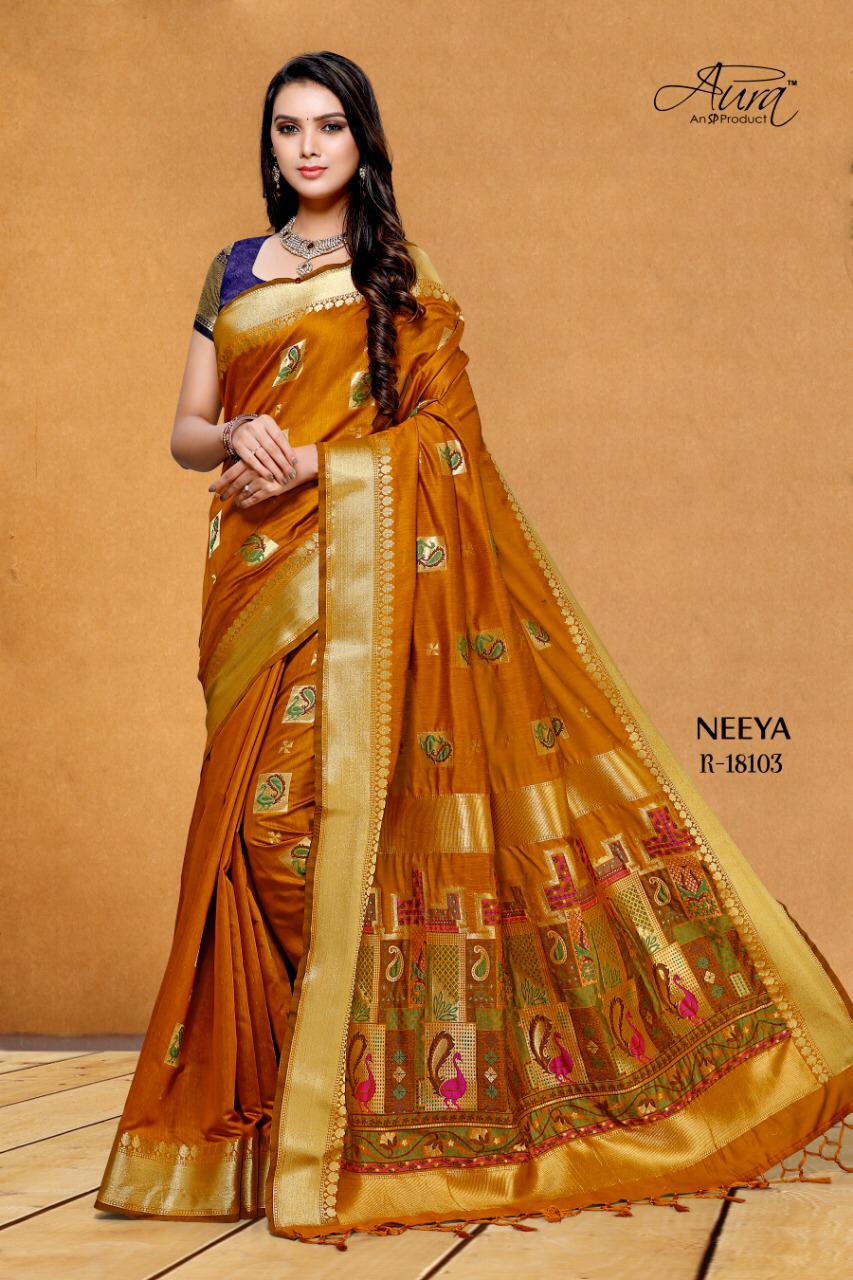 Aura Saree Neeya Chanderi Stylish Party Wear Saree Authorized Supplier Surat