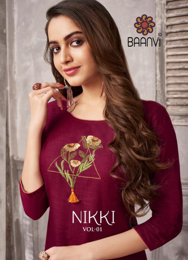 Baanvi Launch Nikki Cotton Slub Embroidery Formal Wear Kurti