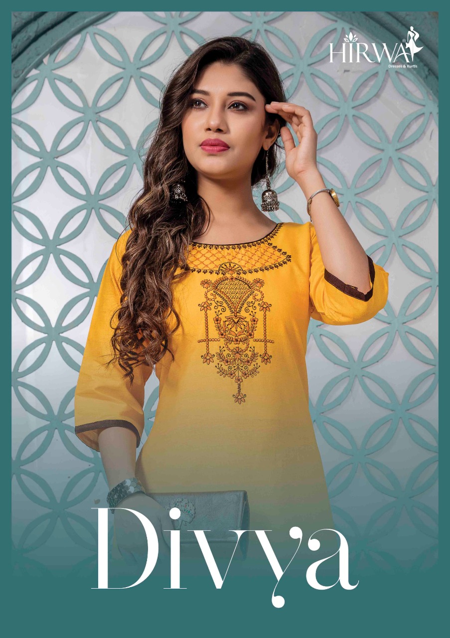 Divya By Hirwa Cotton Flex With Embroidery Work Regular Wear Kurti Seller