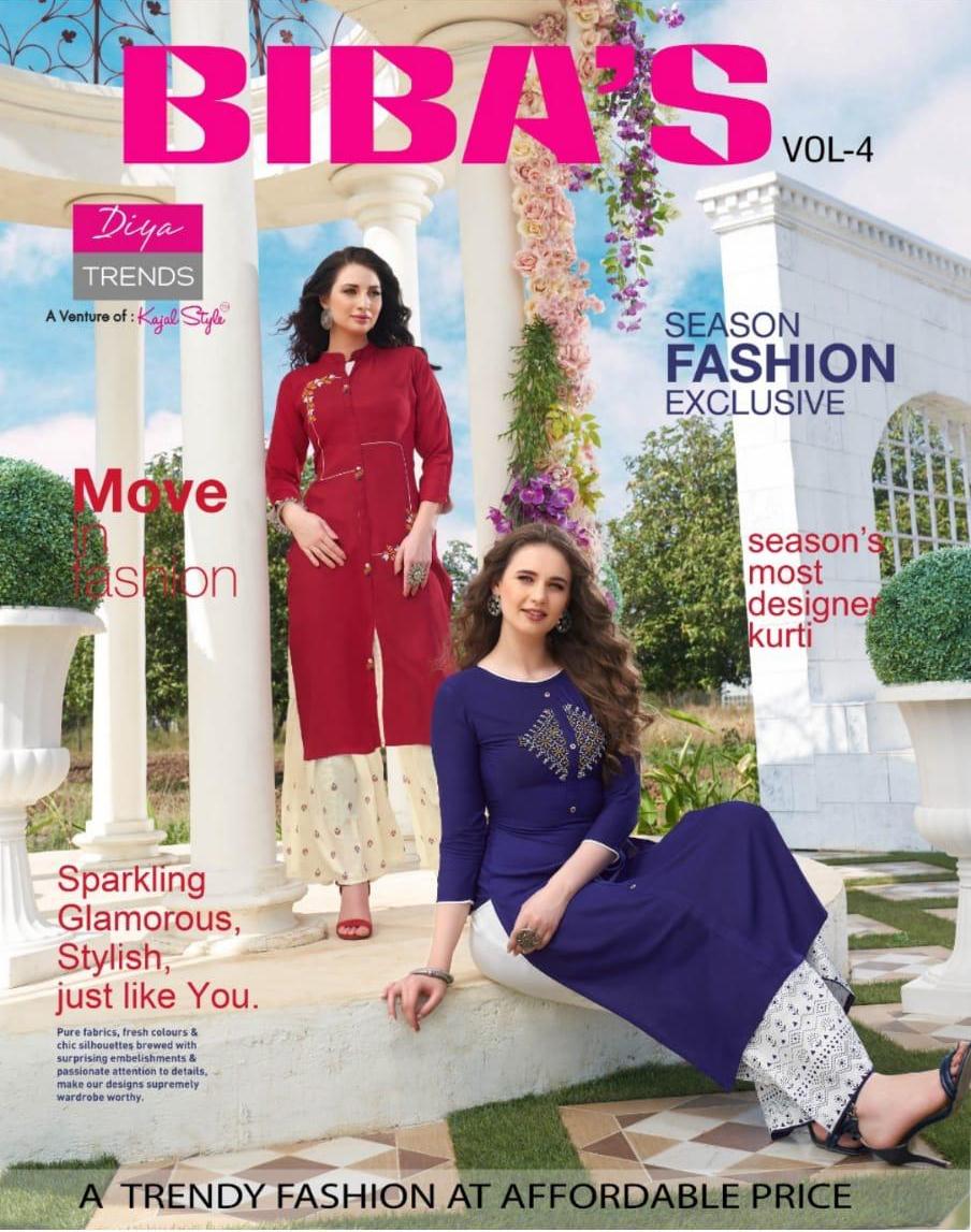 Diya Trendz Bibas Vol 4 Rayon 4001-4012 Series Kurti With Plazzo And Pant Concept