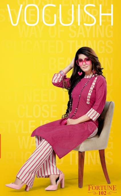 Fortune By Kinti Cotton Casual Wear Stylish Kurti With Plazzo At Cheapest Rate