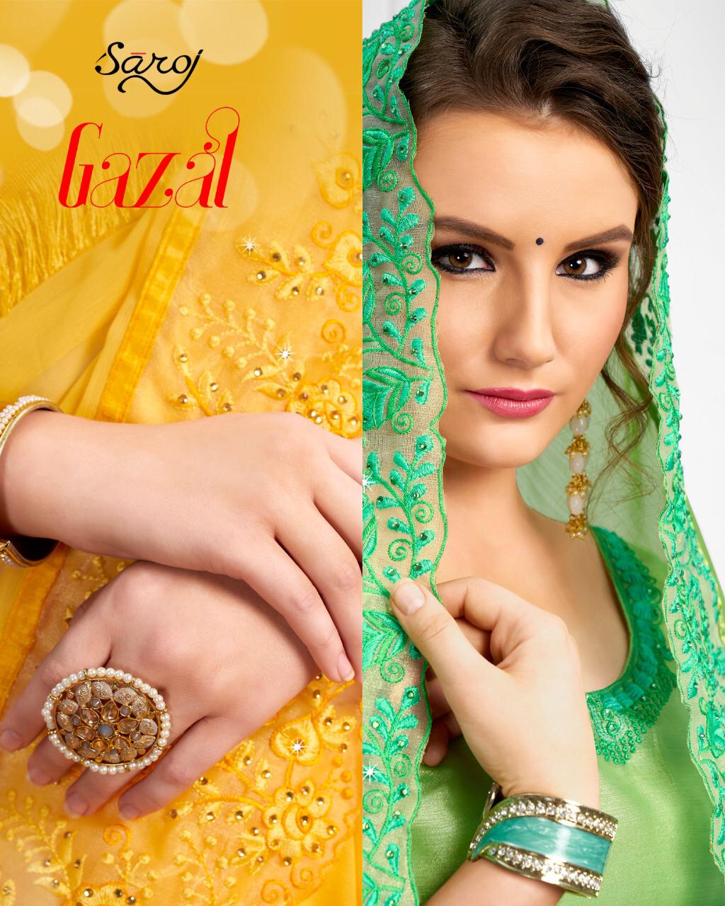 Gazal By Saroj Chiffon With Work Border And Designer Blouse Saree Wholesaler