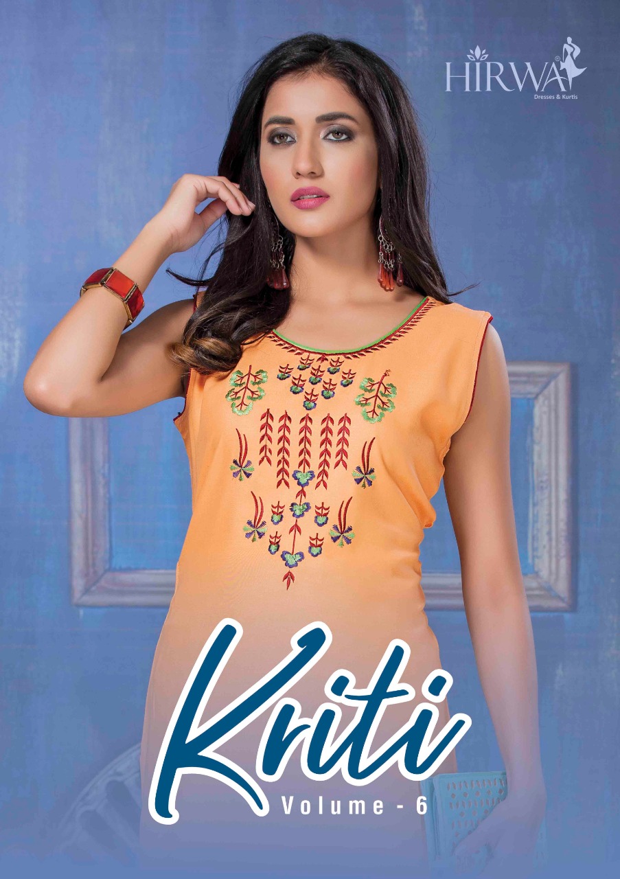 Kriti Vol 6 By Hirwa Rayon Embroidery Sleeve Less Kurti Seller