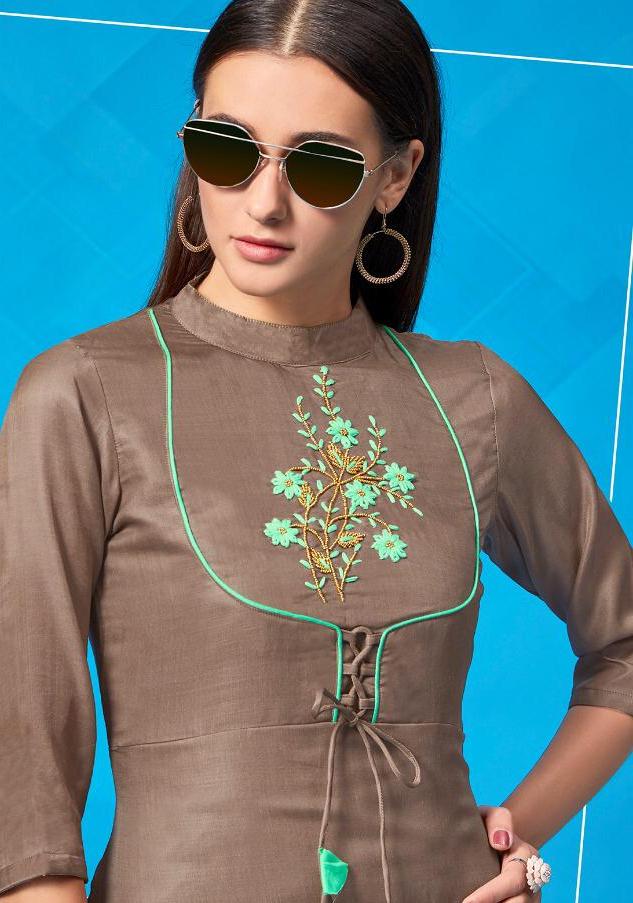 Poonam Designer Handwork Kalakari Satin Casual Wear Kurti Online Shopping