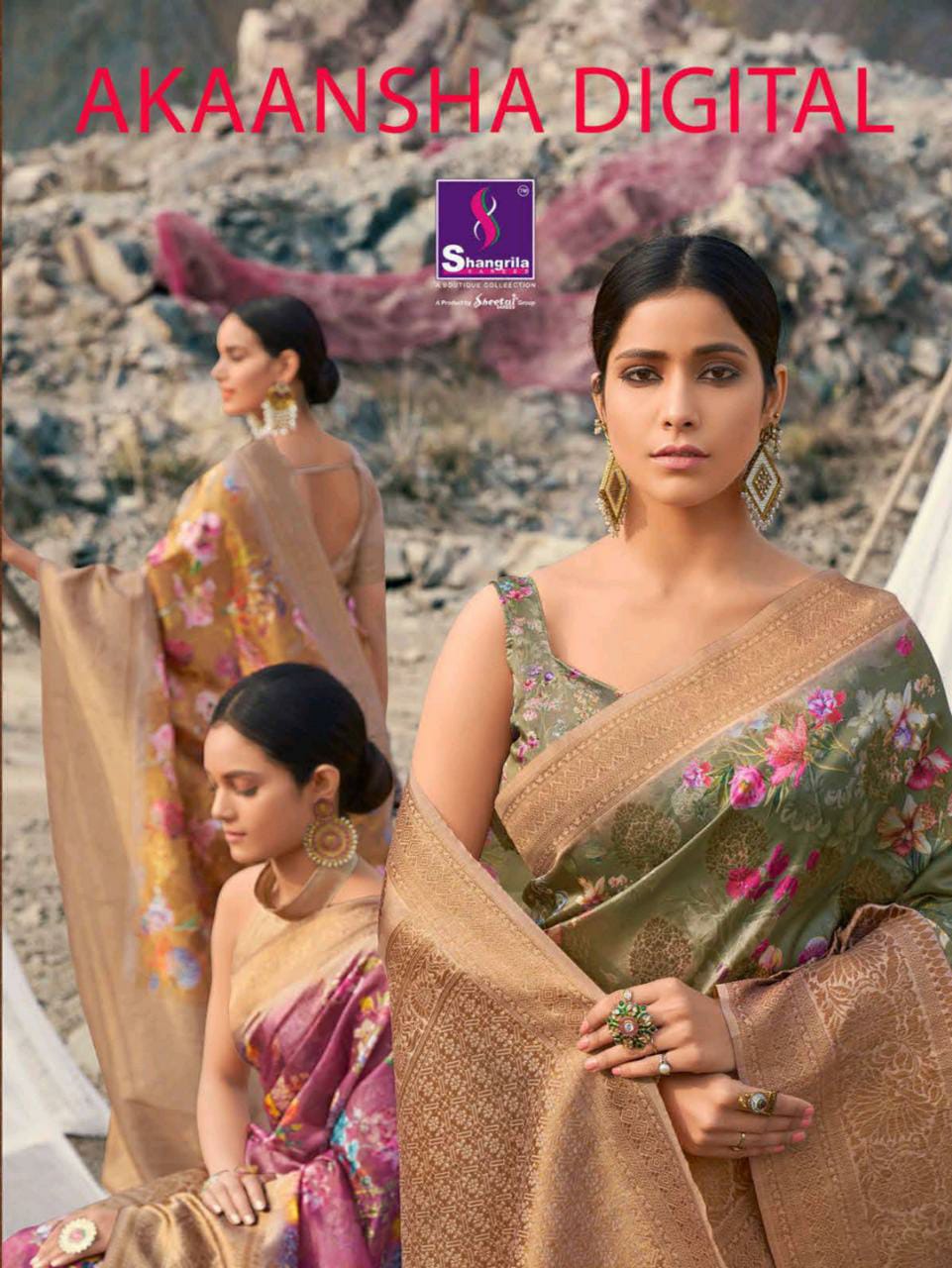 Akaansha Digital By Shangrila Gicha Silk Digital Floral Printed Saree Designs