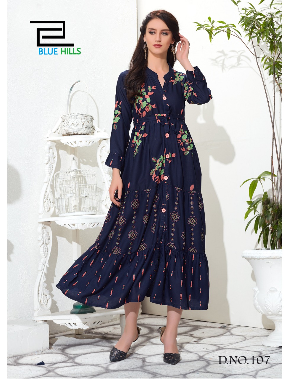 Bournville By Blue Hills Rayon Multi Color Long Gown Kurti Designs