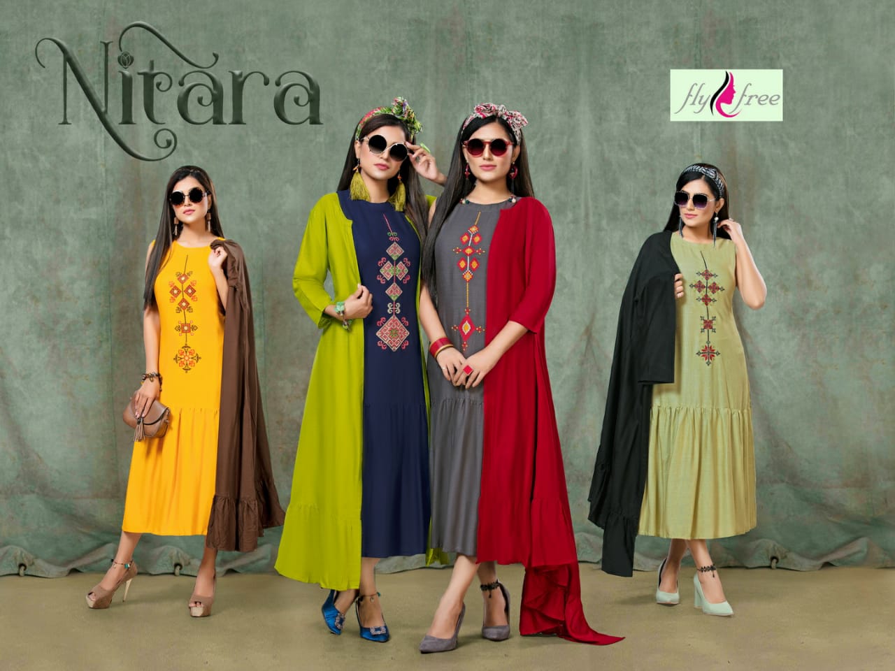 Fly Free Nitara Rayon Shrug Style Long Kurti Wholesaler