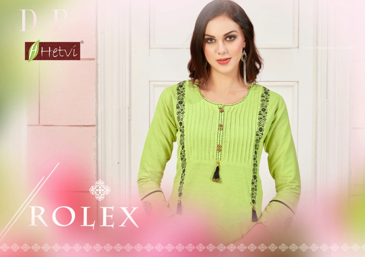 Hetvi Rolex Cotton Flex Casual Wear Fancy Kurti Collection