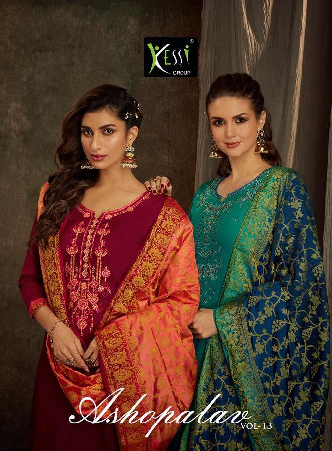 Kessi Asopalav Vol 13 Jam Silk Embroidery Formal Dress Materials Wholesaler