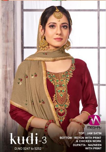 Meghali Kudi Vol 3 Jam Satin Designer Salwar Kameez Online Supplier