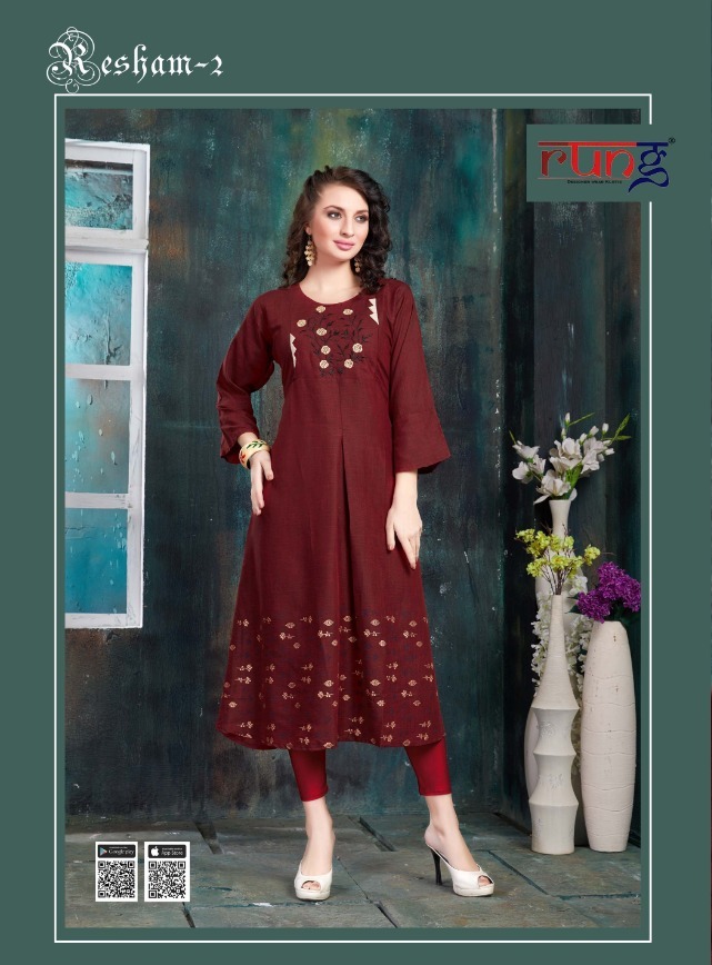 Resham Vol 2 By Rung Rayon Embroidery Formal Wear Fancy Kurti Seller