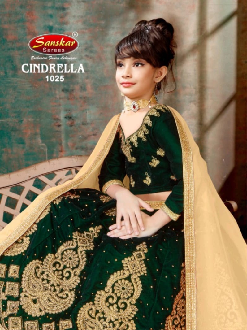 Sanskar Style Cindrella 1028 Velvet 4 Color Matching Kids Lehanga Wholesaler