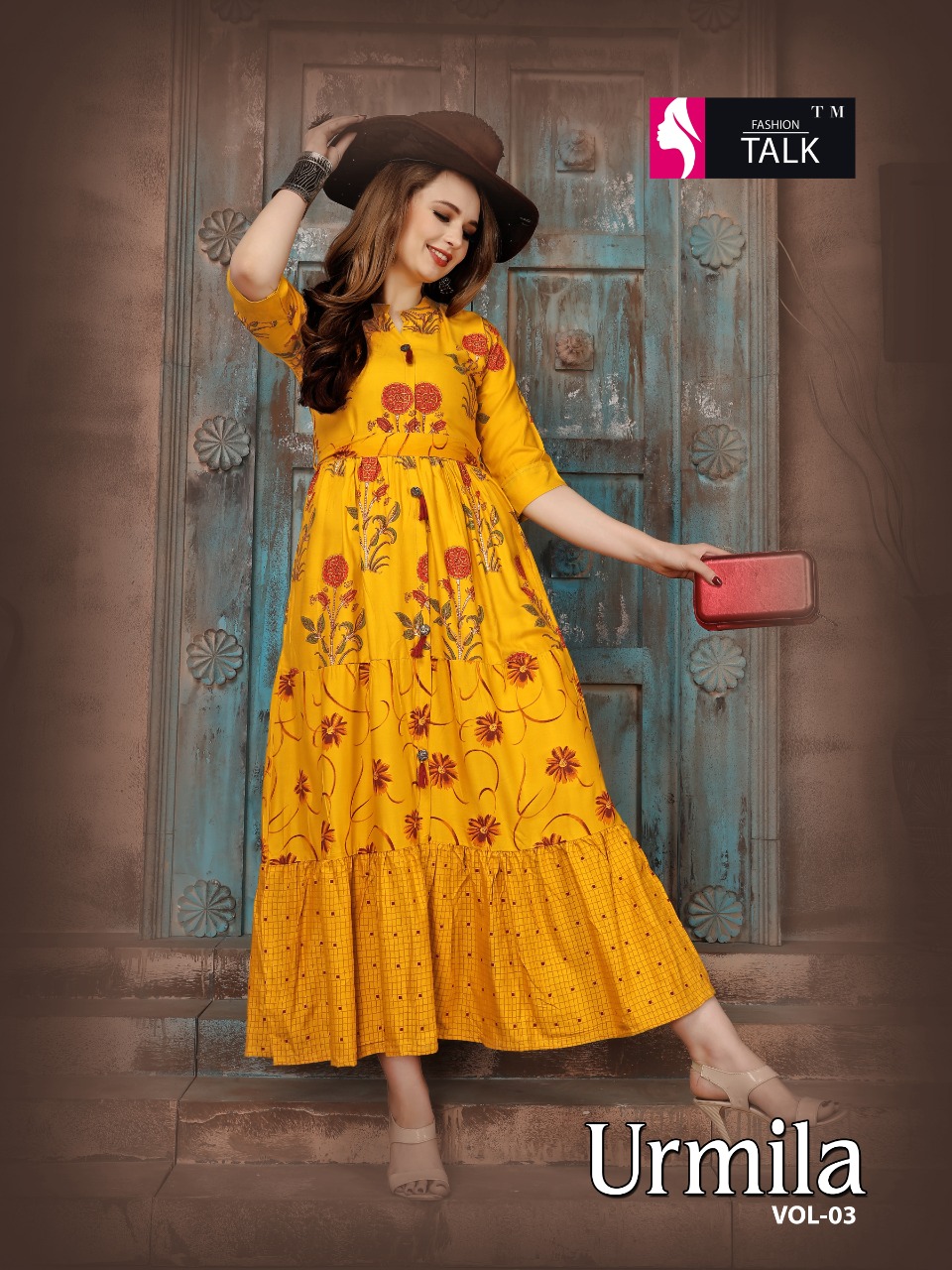 Urmila Vol 3 Of Fashion Talk Rayon Printed Long Gown Style Kurti Supplier