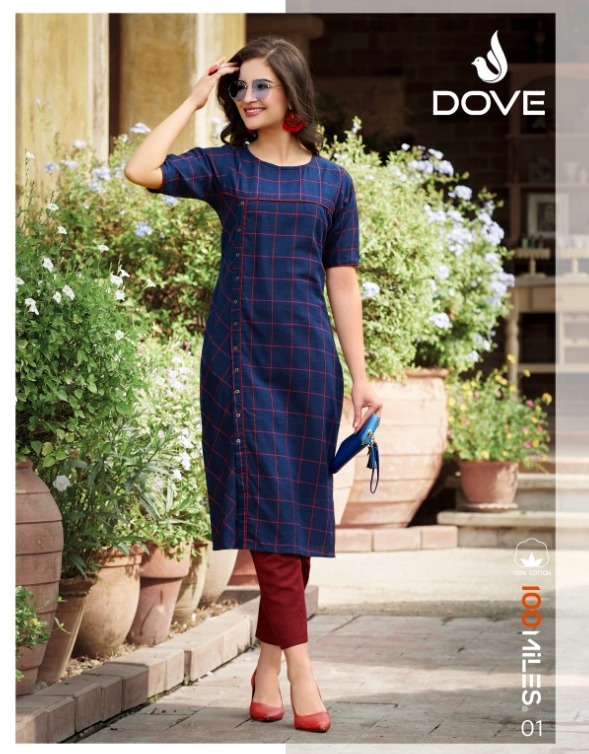 100 Miles Dove Cotton Fancy Designer Kurtis Seller In Surat Market