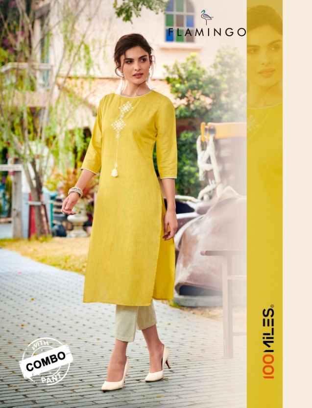 100 Miles Flamingo Cotton Linen Kurti With Pant Collection