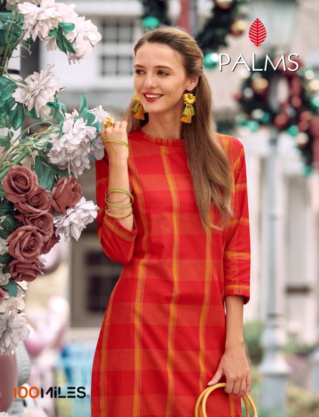 100 Miles Palm Cotton Fancy Designer Kurtis Wholesaler