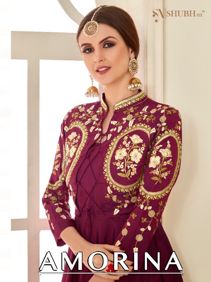 Amorina By Shubh Nx Silk Embroidery Long Gown Collection