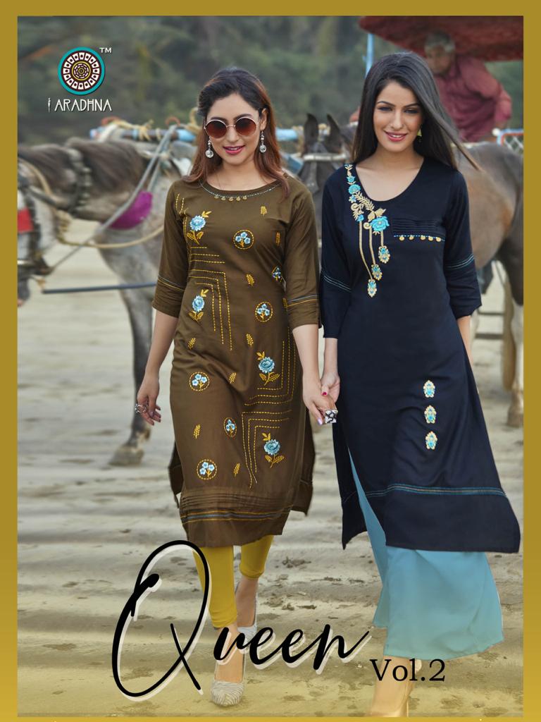 Aradhna Queen Vol 2 Rayon Embroidery Formal Wear Summer Kurtis