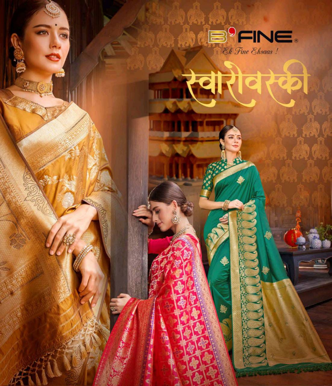 B Fine Swarovski 329-340 Series Silk Wedding Wear Saree Wholesaler