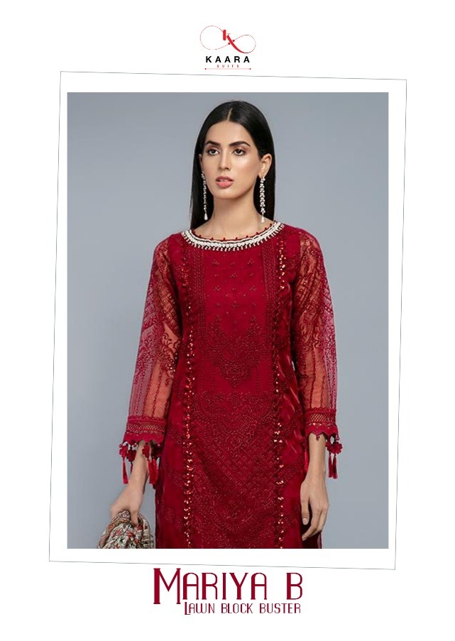 Kaara Mariya B Lawn Block Buster Cotton Net Pakistani Dress Materials