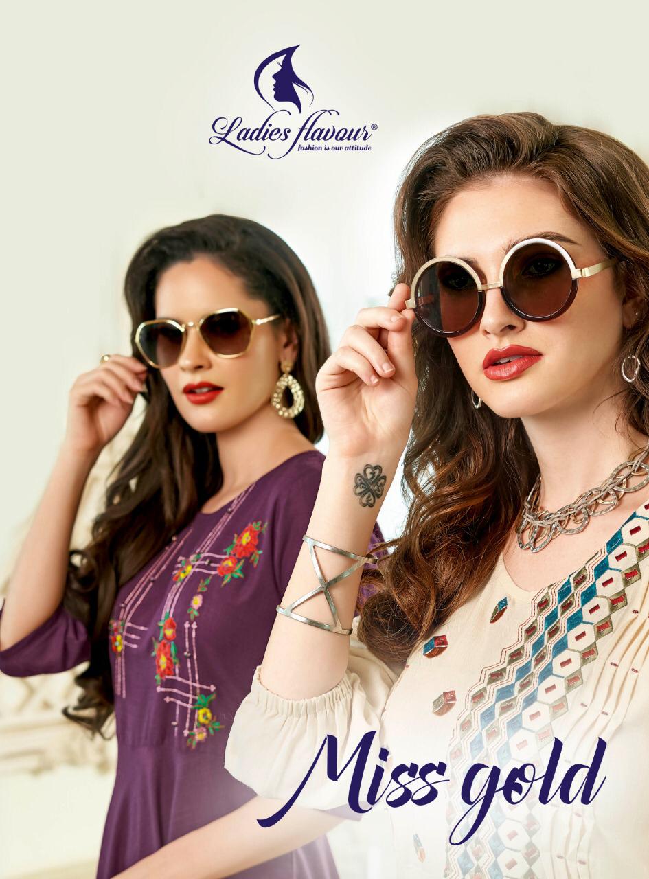 Ladies Flavour Miss Gold Slub With Embroidery Long Kurtis Wholesaler