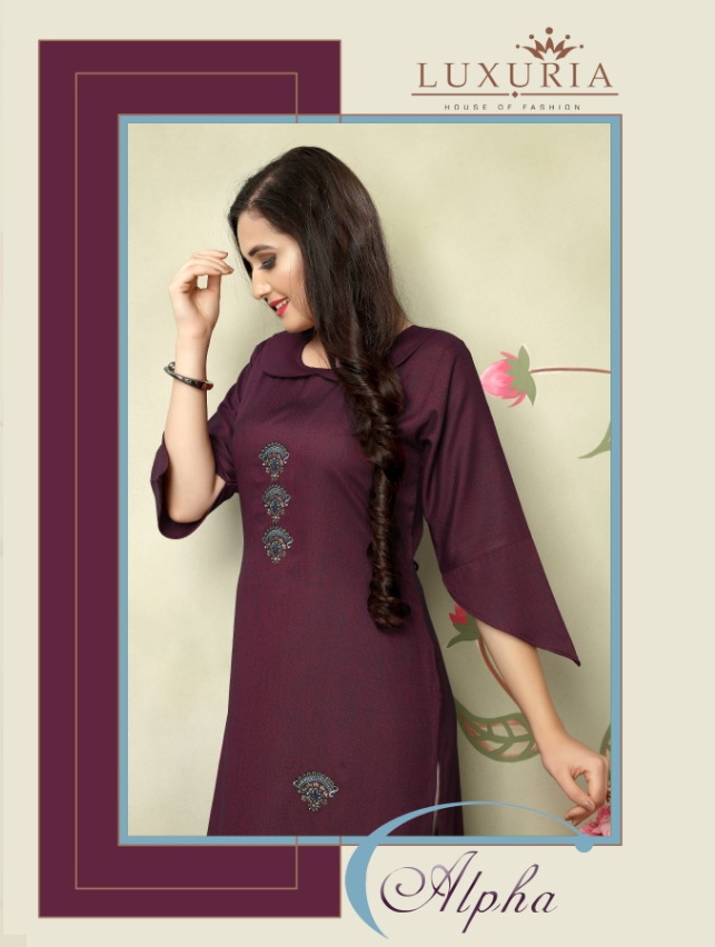 Luxuria Present Alpha Rayon Embroidery Kurti Wholesaler