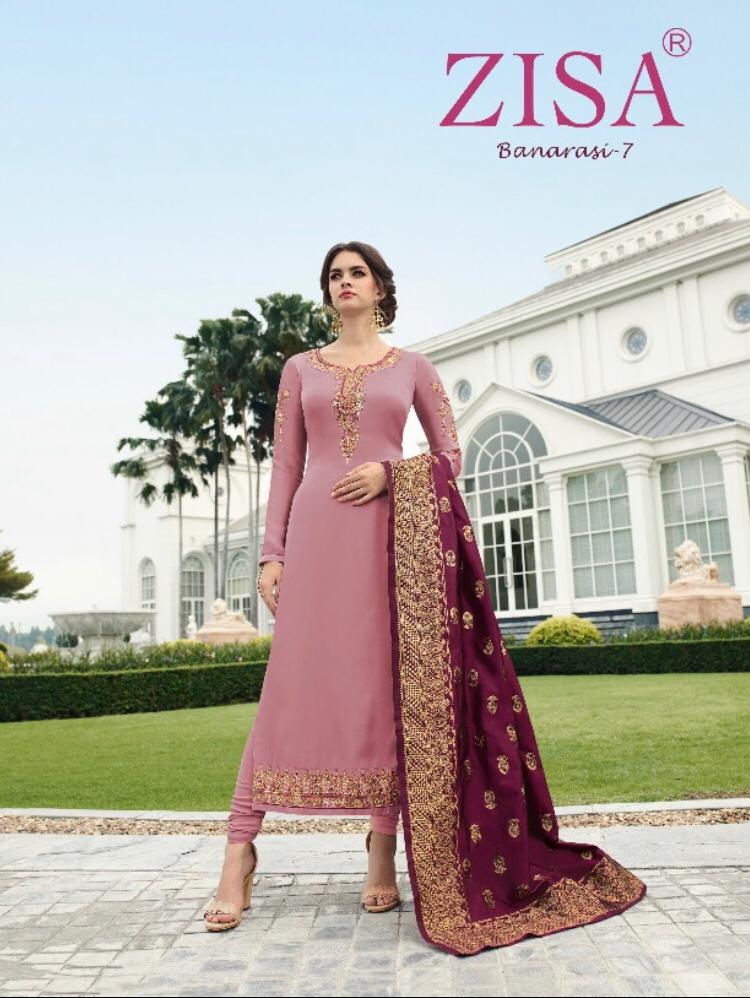 Meera Trendz Zisa Banarasi Vol 7 Satin Georgette Embroidery Salwar Kameez