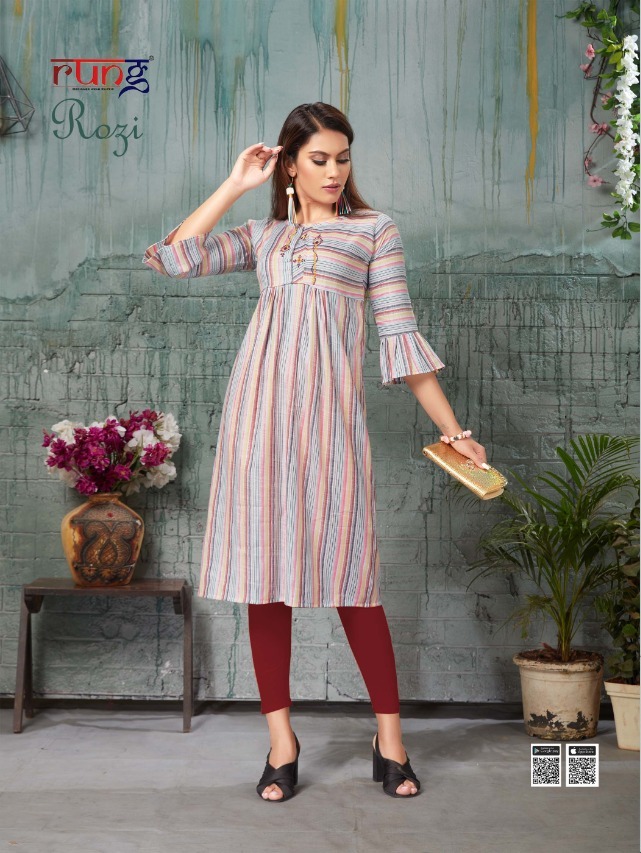 Rung Kurtis Rozi Rayon Embroidery Casual Wear Kurti