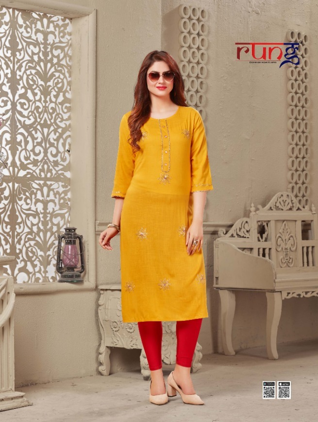 Rung Present Amyra Slub Rayon Formal Wear Kurti Online Store Surat