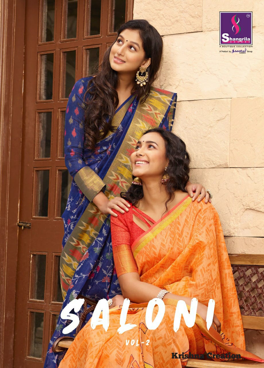 Saloni Vol 2 By Shangrila Linen Cotton Fancy Saree Online Supplier