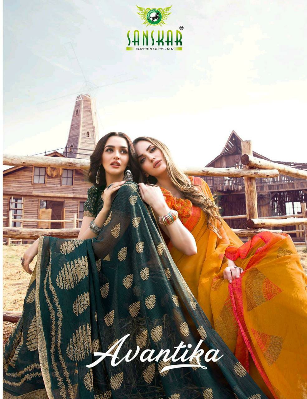 Sanskar Tex Print Avantika Bemberg Chiffon Printed Good Looking Saree