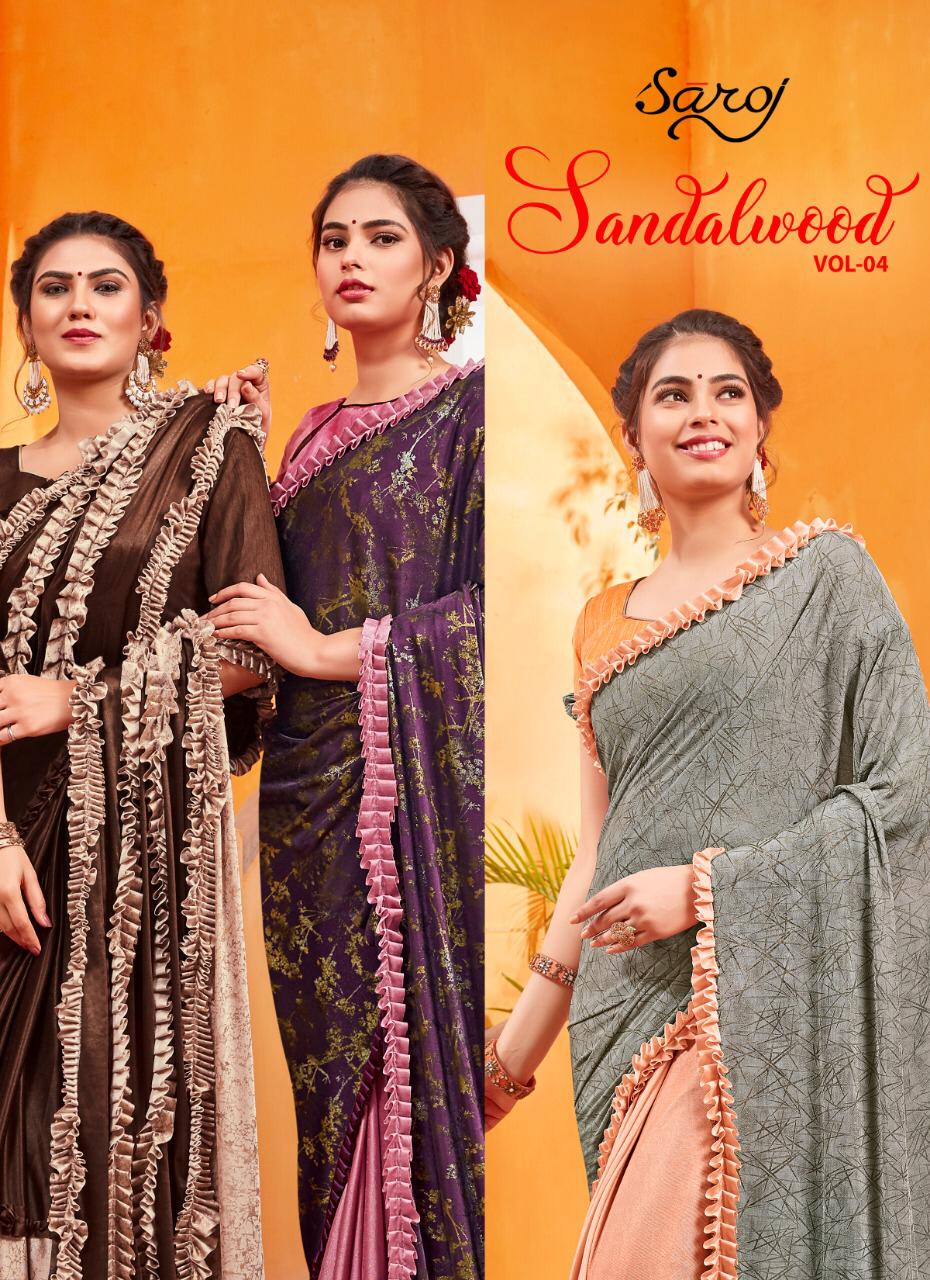 Saroj Sandalwood Vol 4 Imported Lycra Freel Saree For Party Wear