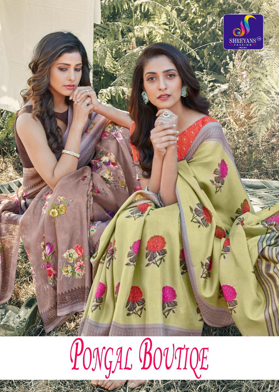 Shreyans Fashion Pongal Boutique Multy Flower Digital Printed Saree Authorized Supplier