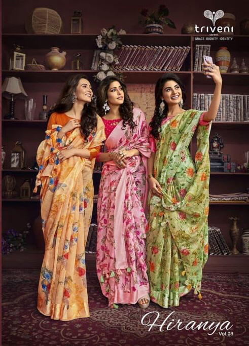 Triveni Hiranya Vol 3 Linen Printed Saree Casual Wear Concept