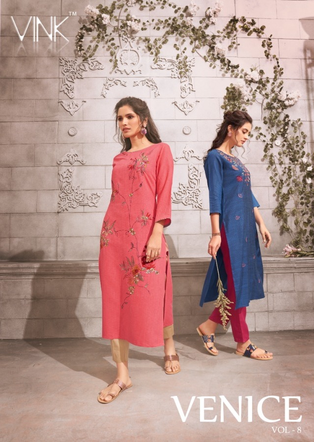 Vink Venice Vol 8 Viscose Handloom Party Wear Straight Kurtis