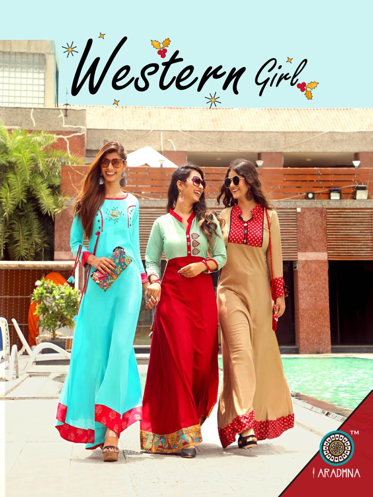 Western Girl By Aradhna Rayon Long Gown Style Kurti Designs