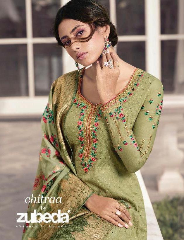 Zubeda Chitraa Satin Silk Embroidery Party Wear Suits Designs Collection