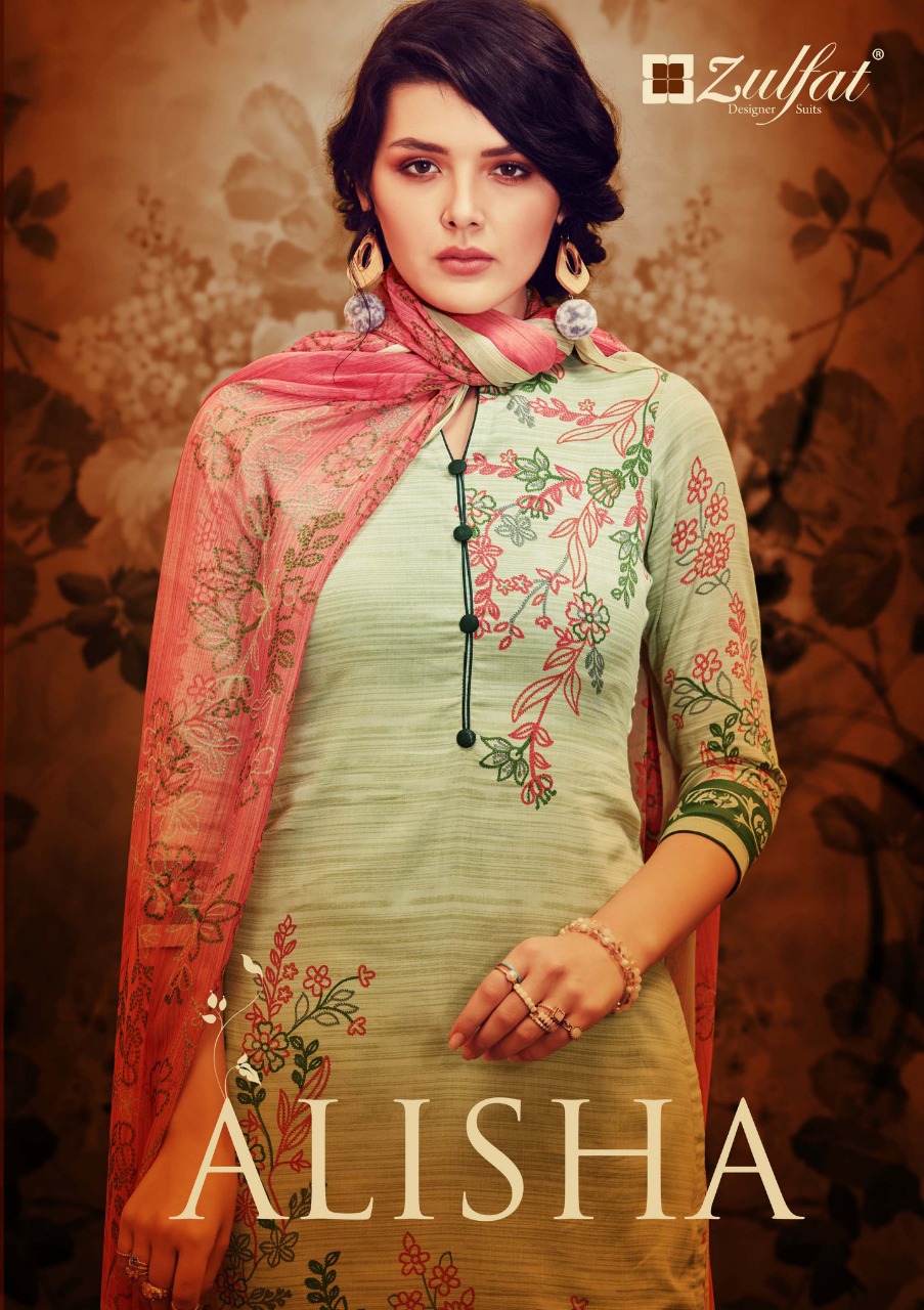 Zulfat Alisha Jam Cotton Printed Dress Materials Supplier