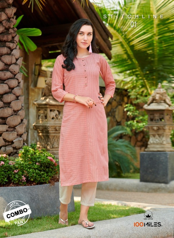 100miles Stitchline Cotton Kurti With Combo Pant Concept