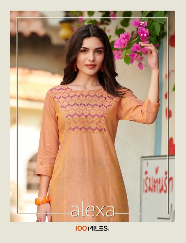 Alexa By 100 Miles Cotton Embroidery Designer Kurtis