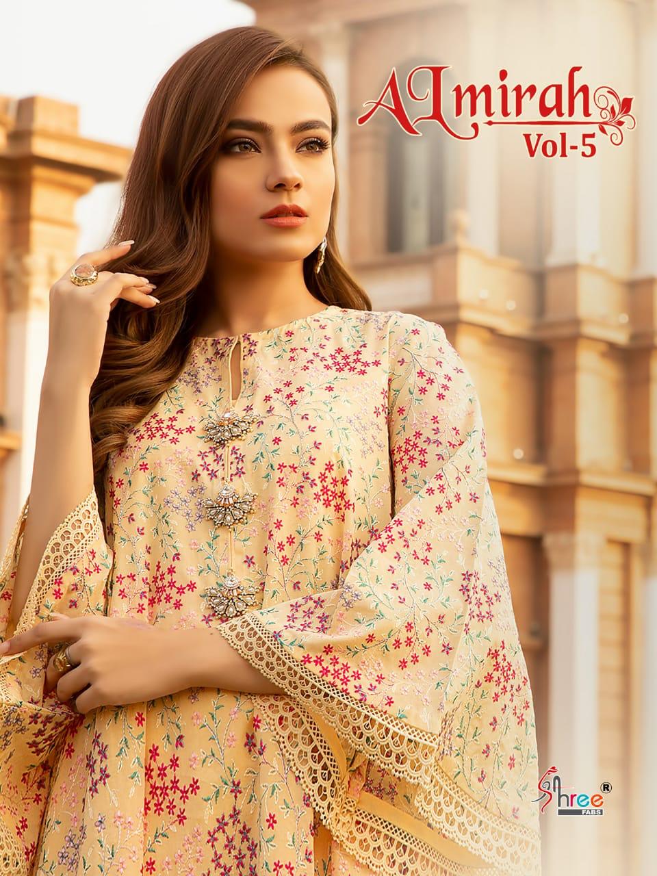 Almirah Vol 5 By Shree Fabs Lawn Embroidery Designer Suits Wholesaler