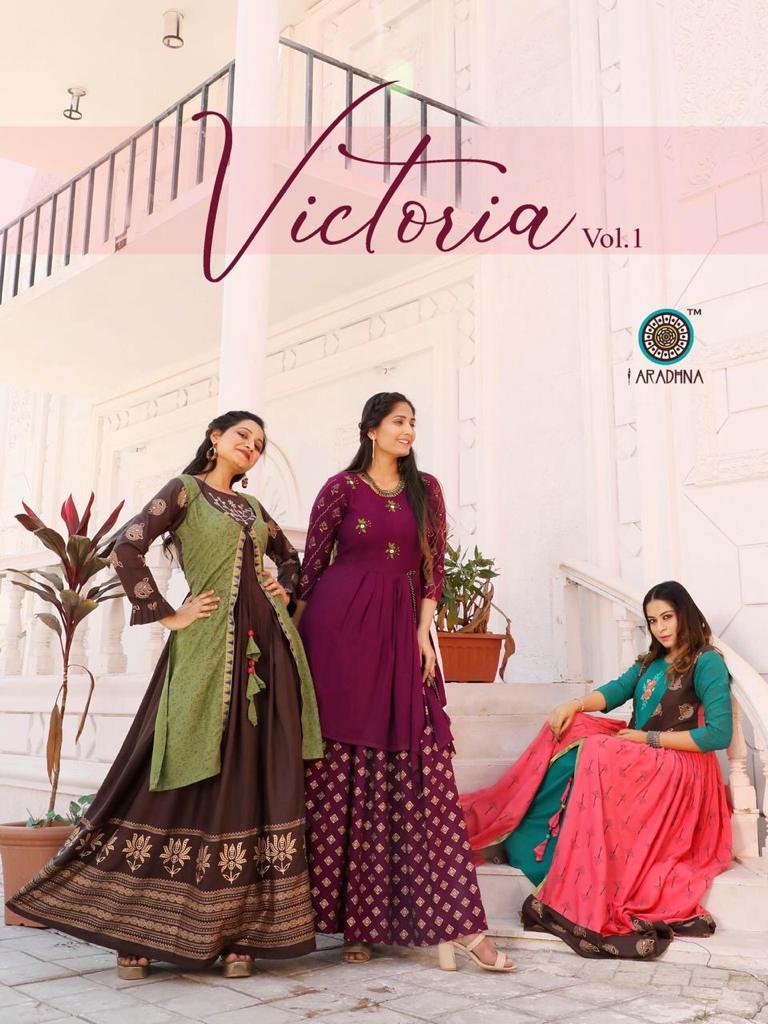 Aradhna Victoria Rayon Party Wear Long Kurtis Wholesaler